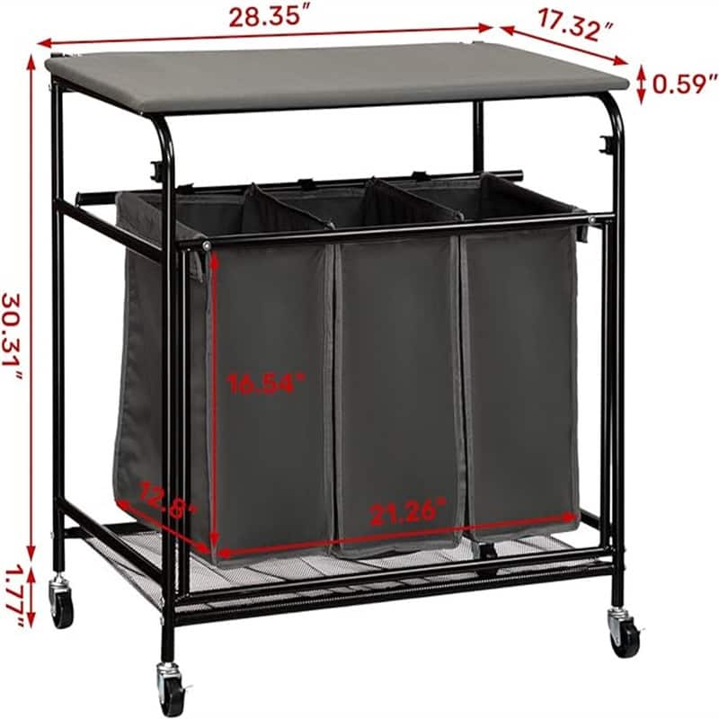 Laundry Sorter Cart Heavy Duty 3 Bags Classic Rolling Side pull Laundry Hamper Sorter - 17.32"D x 28.35"W x 30.31"H