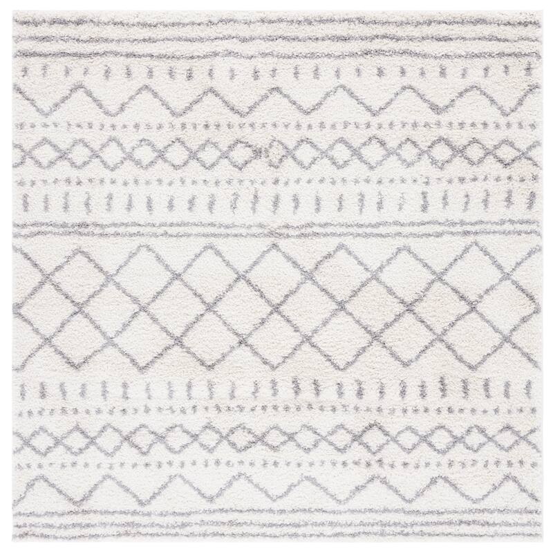 SAFAVIEH Arizona Lotta Shag Moroccan Boho 1.6-inch Rug - 10' Square - Ivory/Grey
