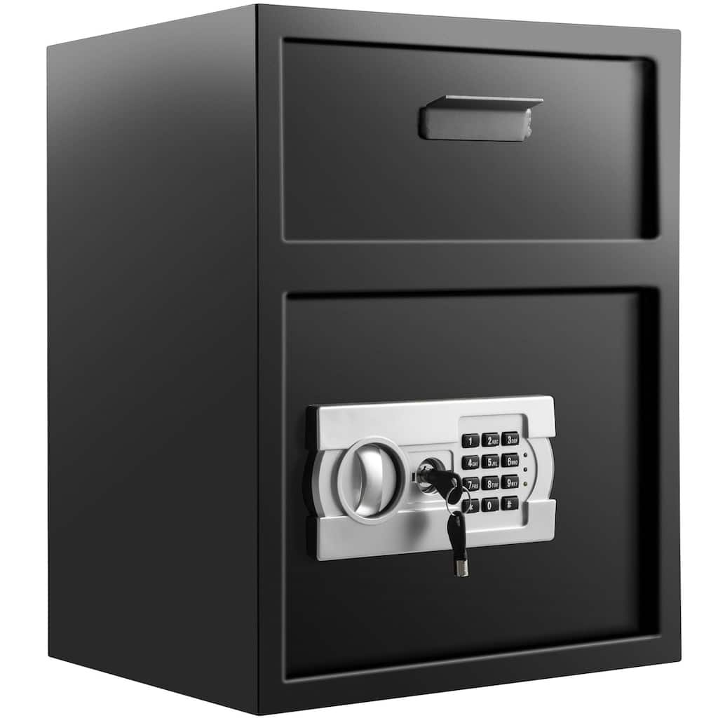 Black Steel Digital Depository Safe Box with Lock, 3 Shelves, Alarm and LED Light