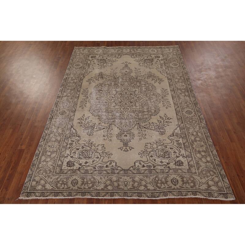 Distressed Tabriz Vintage Persian Rug Handmade Traditional Wool Carpet - 6'8" x 9'5"