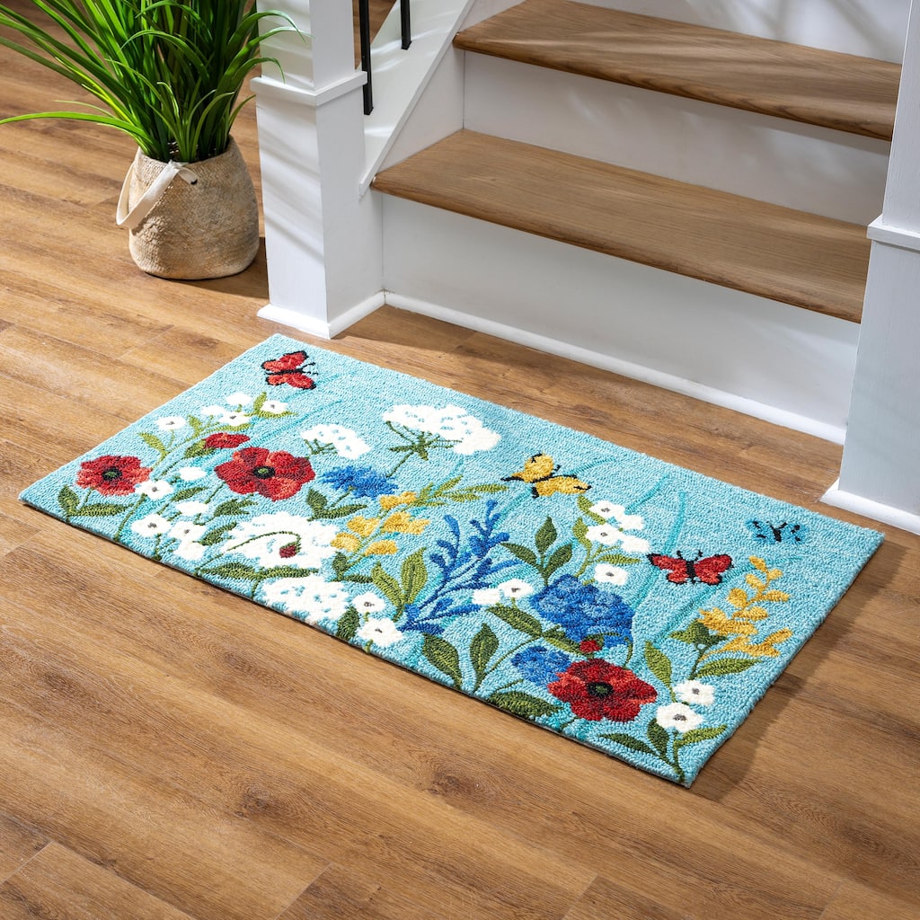 24" x 42" Indoor/Outdoor Hooked Polypropylene Wildflower Accent Rug - 24" x 42" Rectangle