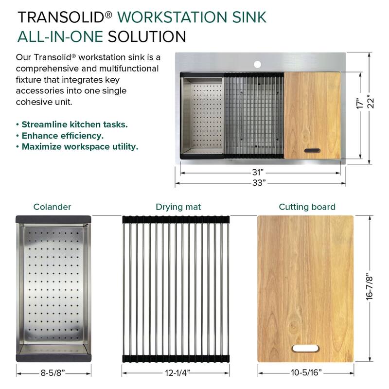 Transolid KWSST332210-MR2 33" Drop In Single Basin Stainless Steel
