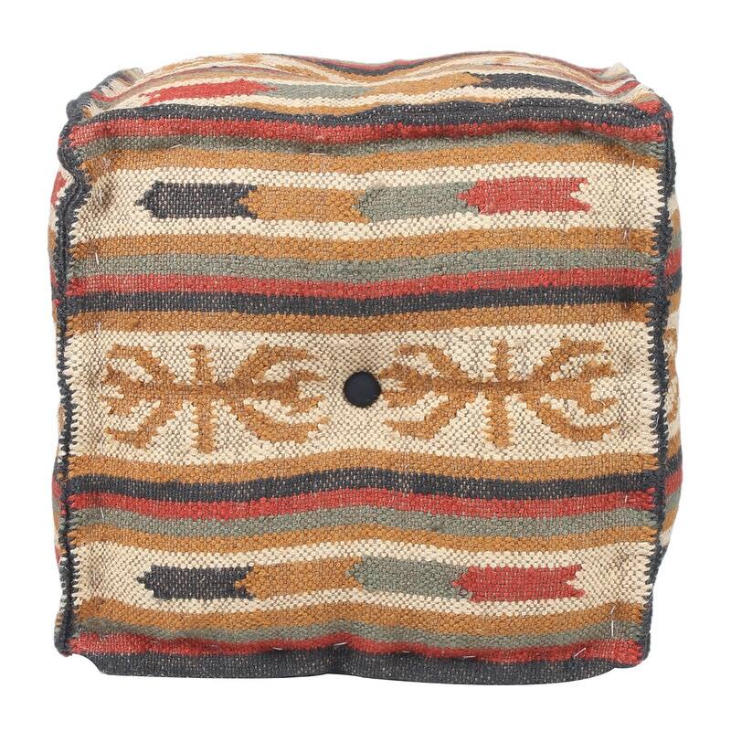 HERAT ORIENTAL Handmade Wool & Jute Upholstered Pouf - Beige