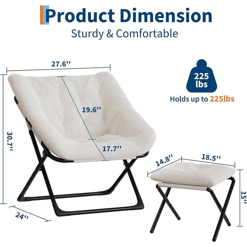 Comfy Folded Chair,Saucer Chair, Lounge Chair - XL Foldable Faux Fur Floor Seat, Non-Slip Base for Stability