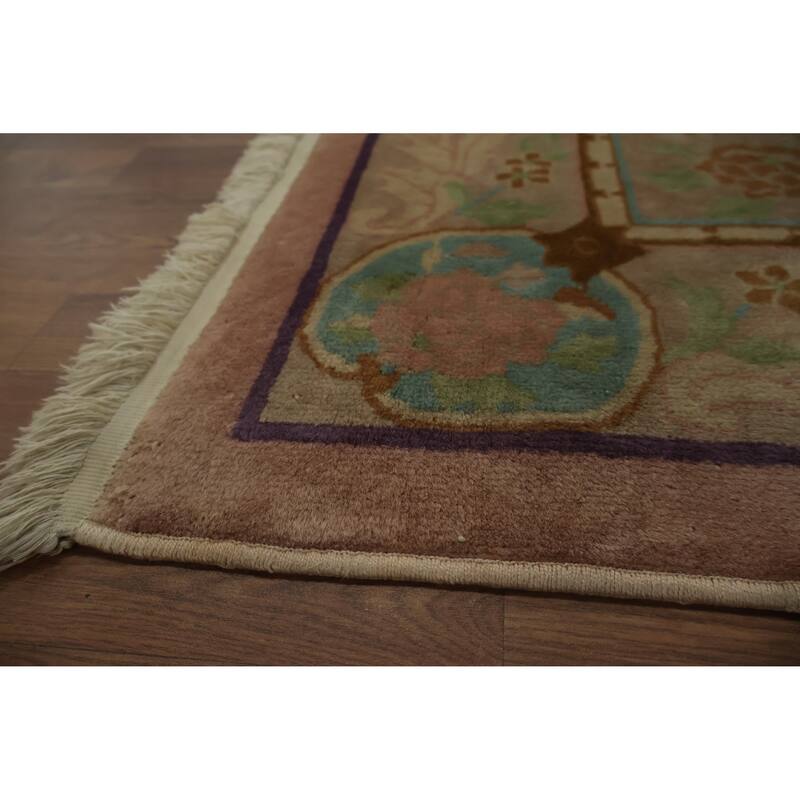 Hand Knotted Oriental 100% Wool Carpet Traditional Floral Oranges & Rust Art Deco Area Rug - 11' 9'' X 8' 11''