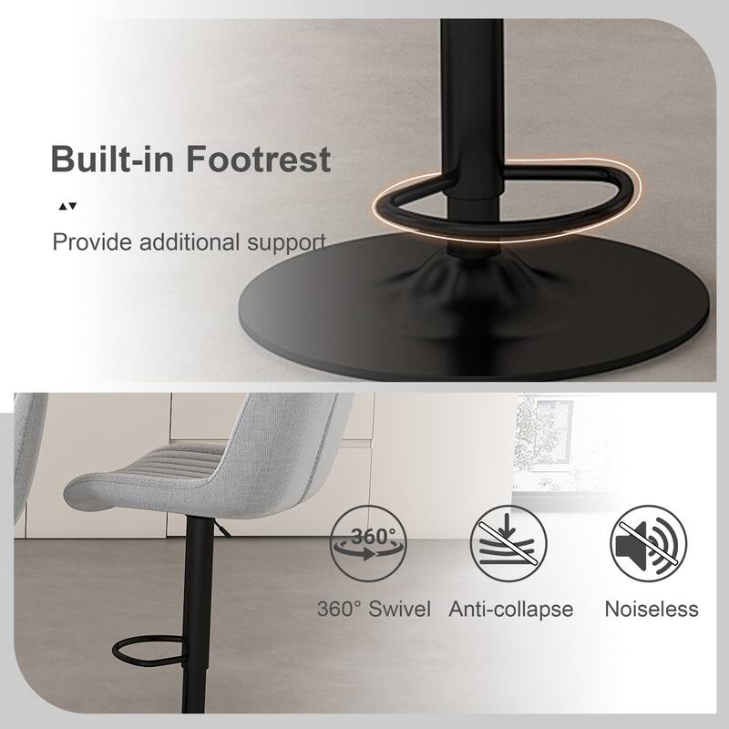 Counter Height Bar Stools Set of 2, Swivel Bar Stools with Adjustable Height, Kitchen Island Chairs with Footrest