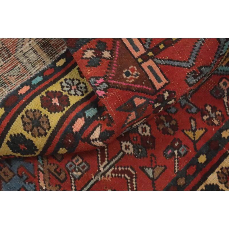 Hand Knotted Oriental 100% Wool Carpet Traditional Geometric Oranges & Rust Ardebil Runner Rug - 10' 11'' X 2' 11''