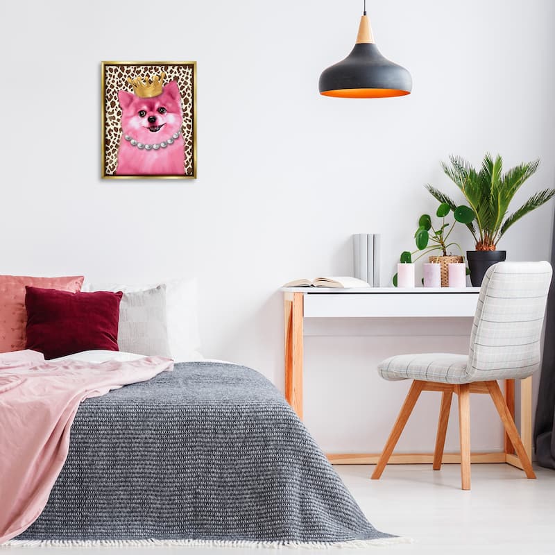 Stupell Pink Royal Pomeranian Framed Floater Canvas Wall Art Design By Matthew Piotrowicz