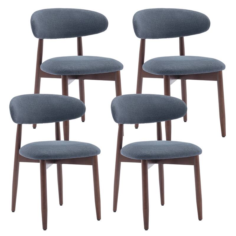 RENEWLINE Mid-Century Modern Upholstered Dining Chair with Wooden Legs - Set of 4 - Blue