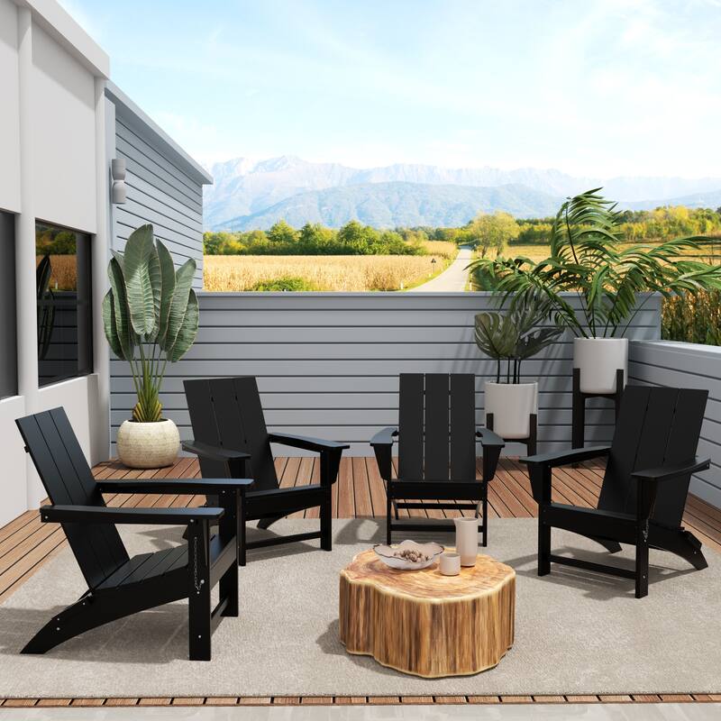 Polytrends Shoreside Modern Poly Folding Eco-Friendly All Weather Adirondack Chair (Set of 4)