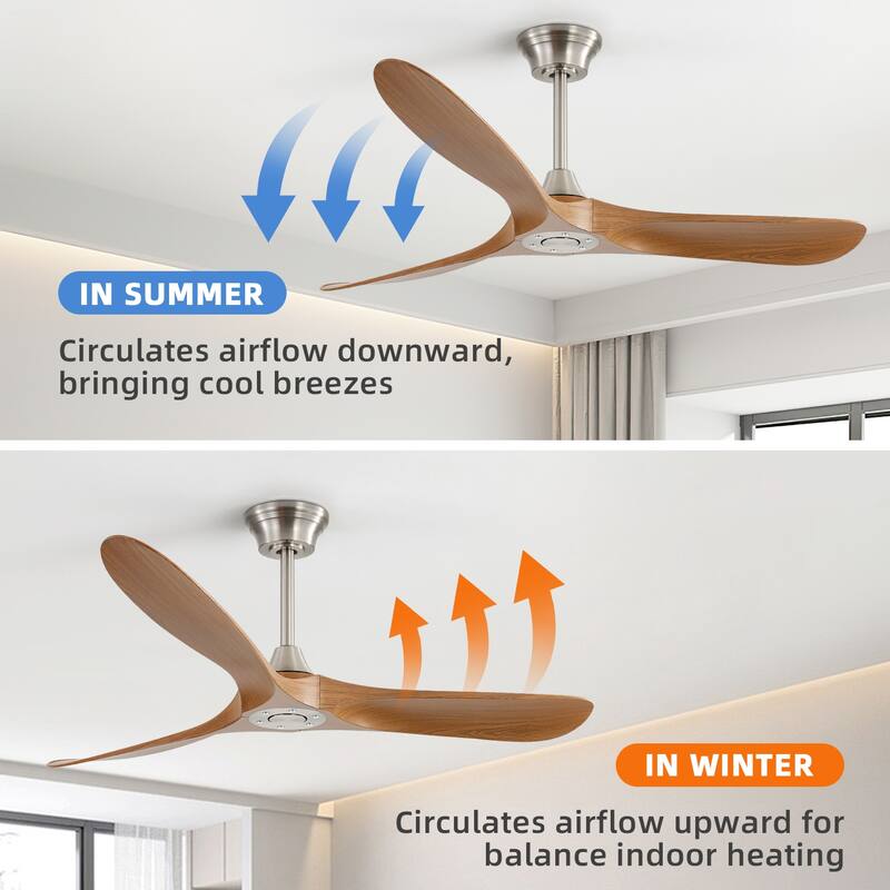 60" Smart Nickel Wood Ceiling Fan without Light, App/Remote Control