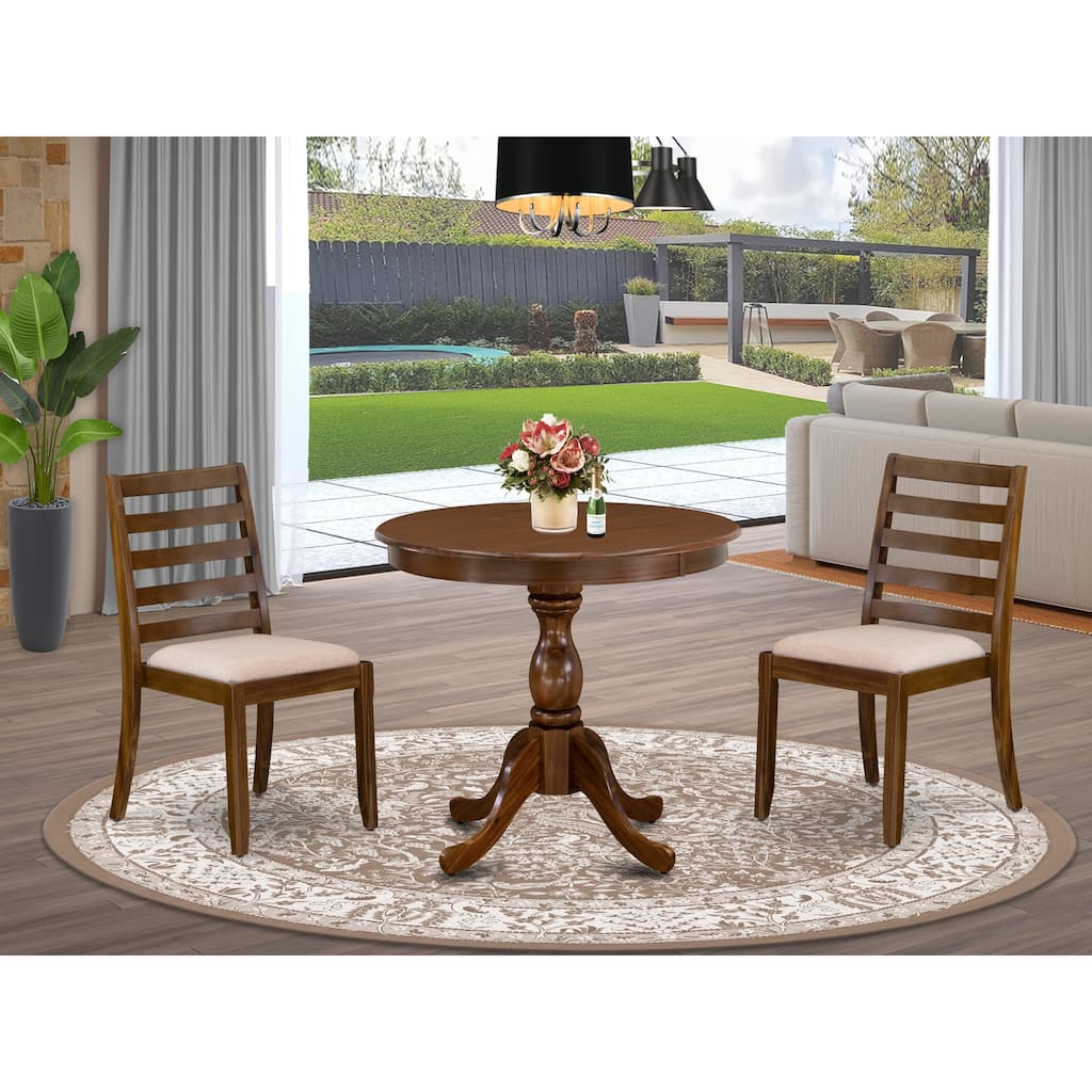 East West Furniture Dining Set Includes a Round Table and Stackable Kitchen Chairs, Antique Walnut (Pieces & Seat TypeOptions)