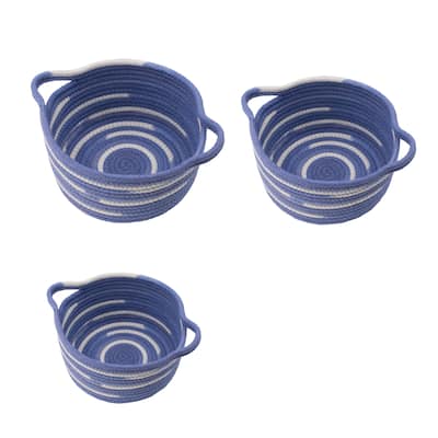A&B Home Blue Rope Woven Round Basekts with Handles (Set of 3)