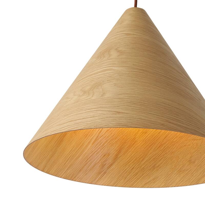 Scandinavian Wood Grain Large Tapered Conical Pendant Light 17.7in