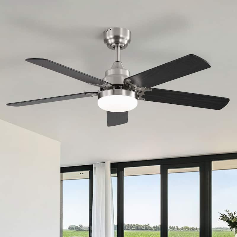 42“/52"/60"/48" Noiseless Walnut Wood Ceiling Fan with Remote Control, Integrated Light Optional