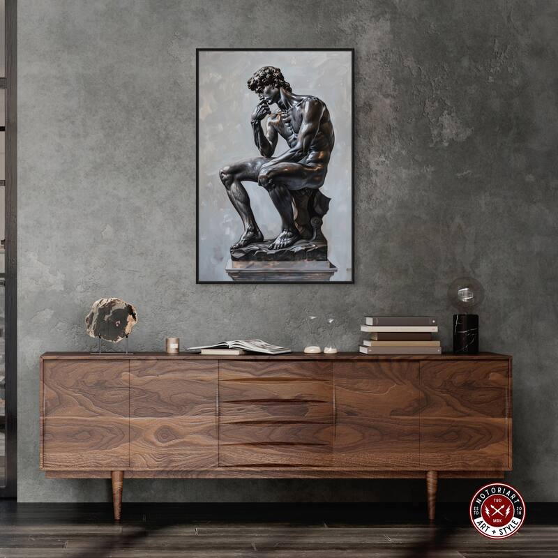 Notoriart Ebony Statue In Thought Framed Men Style 1 Piece Canvas Wall Art