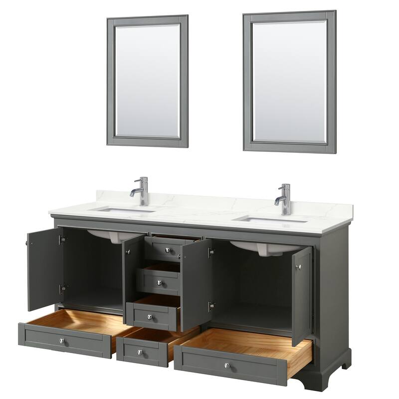 Deborah 72-inch Double Vanity, Quartz Top, 24-inch Mirrors