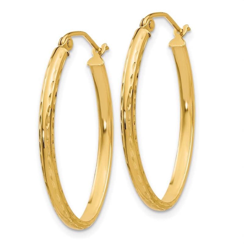 Curata 14k Yellow Gold Lightweight Sparkle Cut 2.5x20.5mm Oval Hoop Earrings