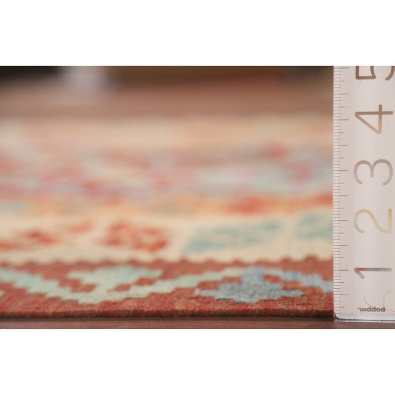 Hand Woven Oriental 100% Wool Carpet Southwestern Geometric Red Kilim Area Rug - 6' 3'' X 4' 11''