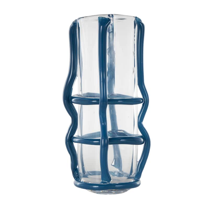 Black or Blue Recycled Glass Handmade Tall Vase with Black or Blue Glass Framing