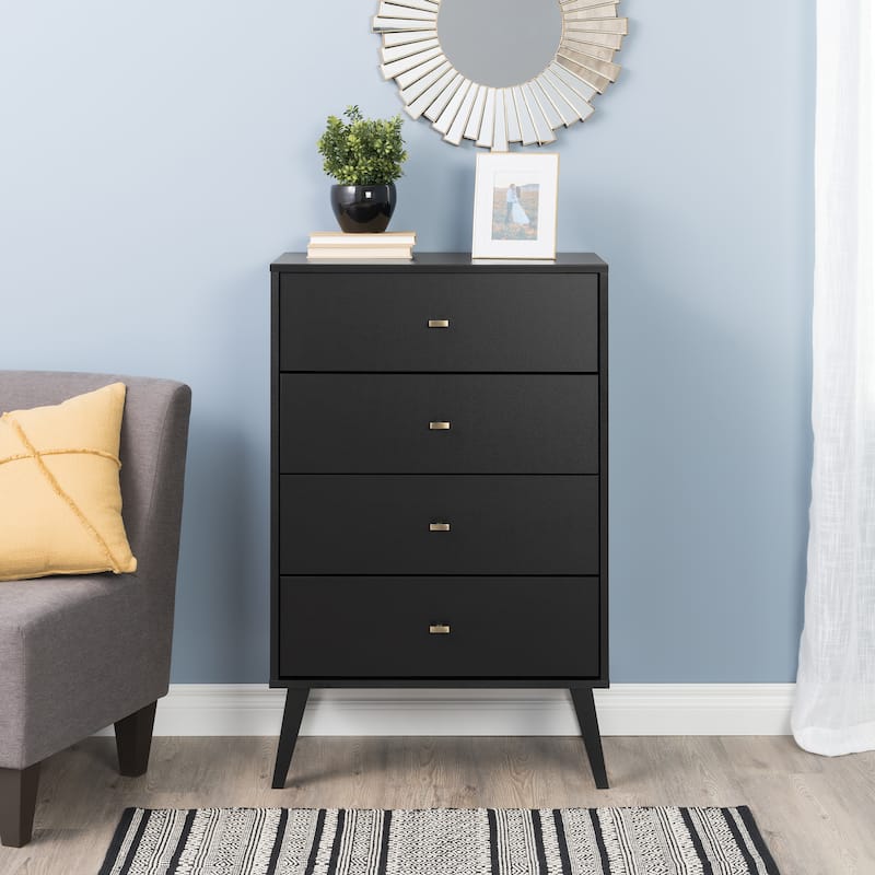 Prepac Milo Mid-Century Modern 4 Drawer Chest of Drawers, Contemporary Bedroom Furniture, Small Dresser for Bedroom