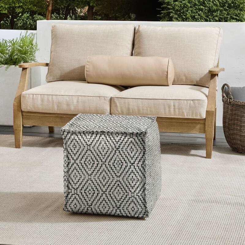 Sorra Home Sunbrella Outdoor Top Stitch Bean Pouf - Capra II Shadow - Small