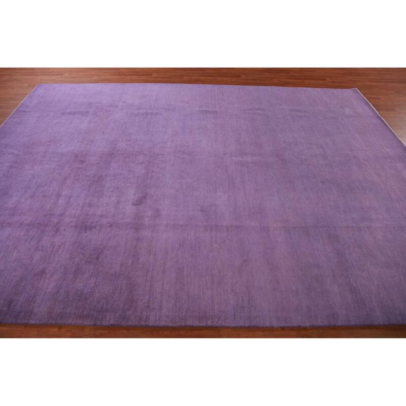 Hand Knotted Oriental 100% Wool Carpet Modern Solid Purples Gabbeh Area Rug - 11' 2'' X 8' 1''