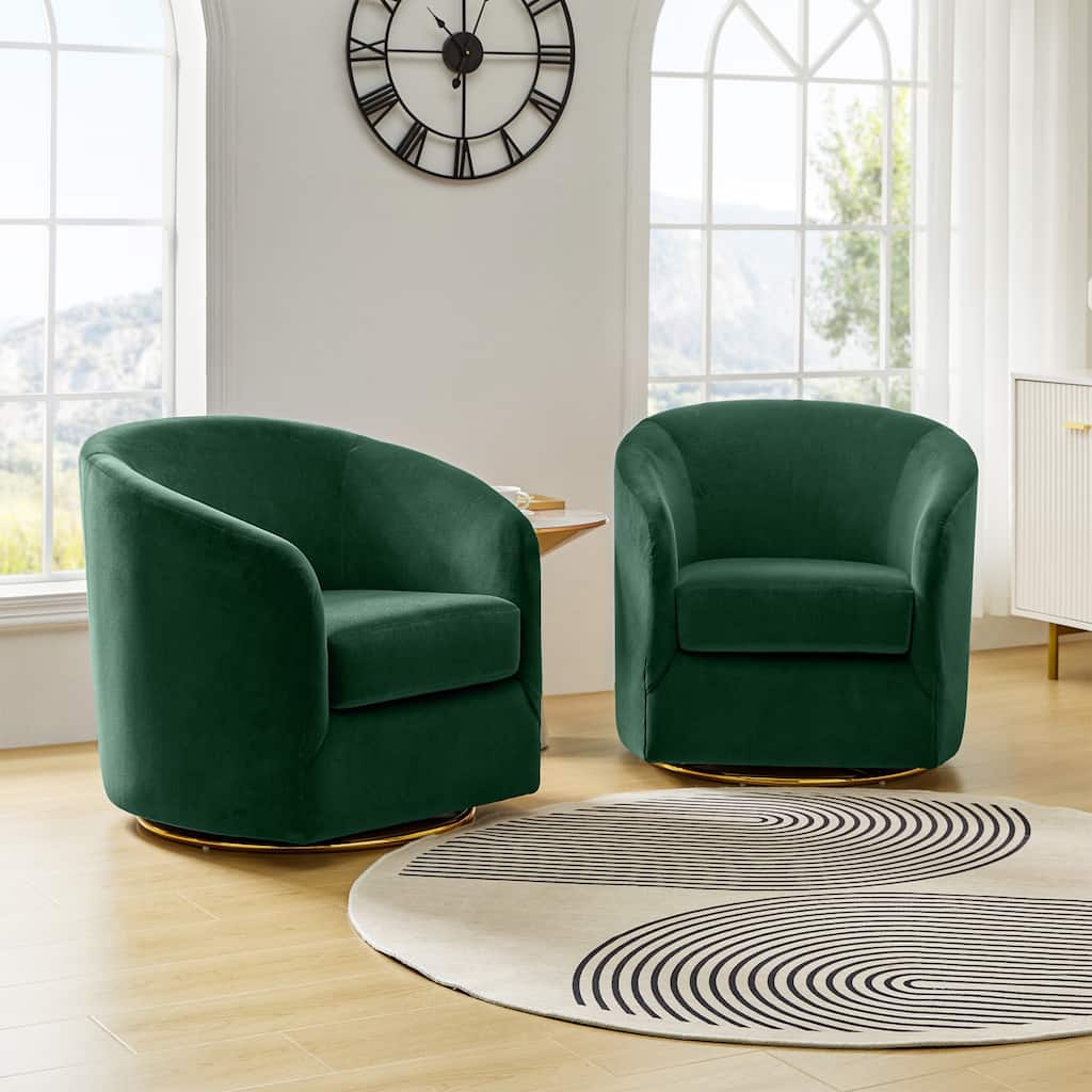 Eleuterio Modern Upholstered Swivel Accent Barrel Chair with Metal Base Set of 2 by HULALA HOME