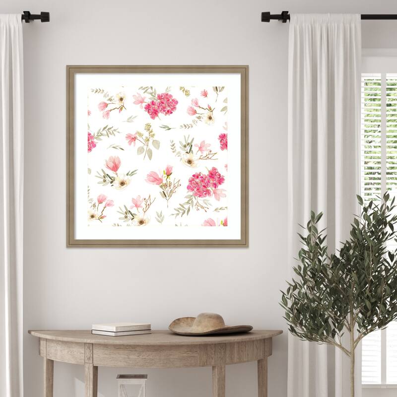 Floral Bouquets Pattern Light Pink by Anis Illustration Wood Framed Wall Art Print