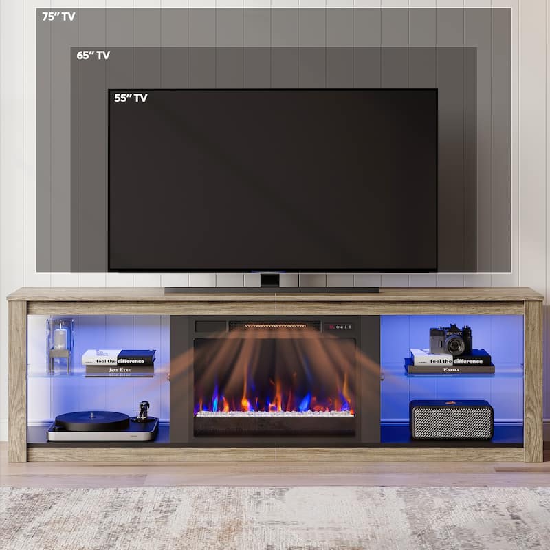 TV Stand for TVs up to 75" with Fireplace, LED Entertainment Center - 71 inch