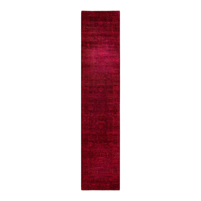 Overton Hand Knotted Wool Vintage Inspired Modern Contemporary Overdyed Red Runner Rug - 3' 4" x 15' 8"