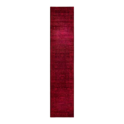 Overton Hand Knotted Wool Vintage Inspired Modern Contemporary Overdyed Red Runner Rug - 3' 4" x 15' 8"