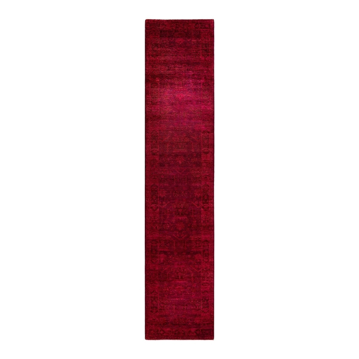 Overton Hand Knotted Wool Vintage Inspired Modern Contemporary Overdyed Red Runner Rug - 3' 4" x 15' 8"
