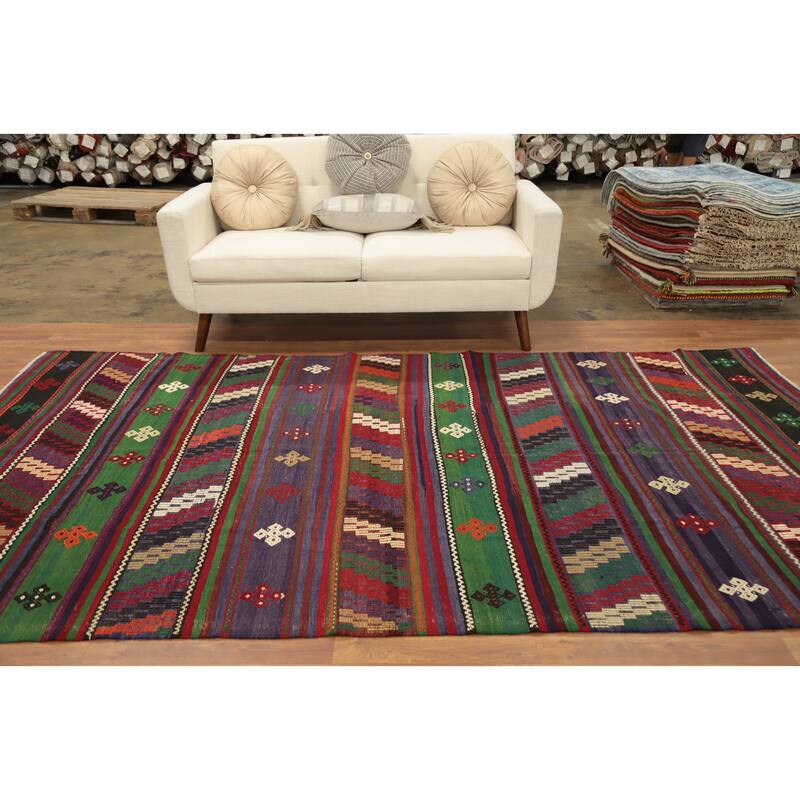 Hand Woven Oriental 100% Wool Carpet Southwestern Tribal Multi-Colored Kilim Area Rug - 10' 3'' X 5' 8''