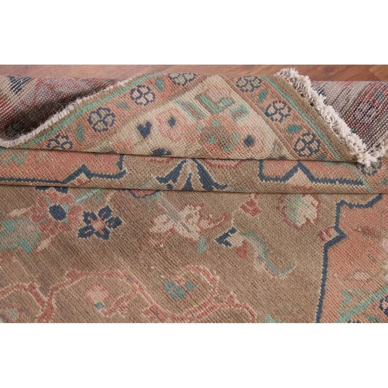 Brown Mahal Persian Vintage Runner Rug Handmade Wool Carpet - 3'4" x 9'3"