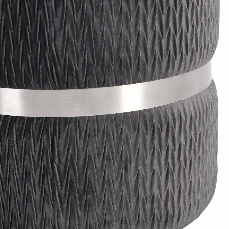 Velvet Ribbed Fabric Round Storage Ottoman