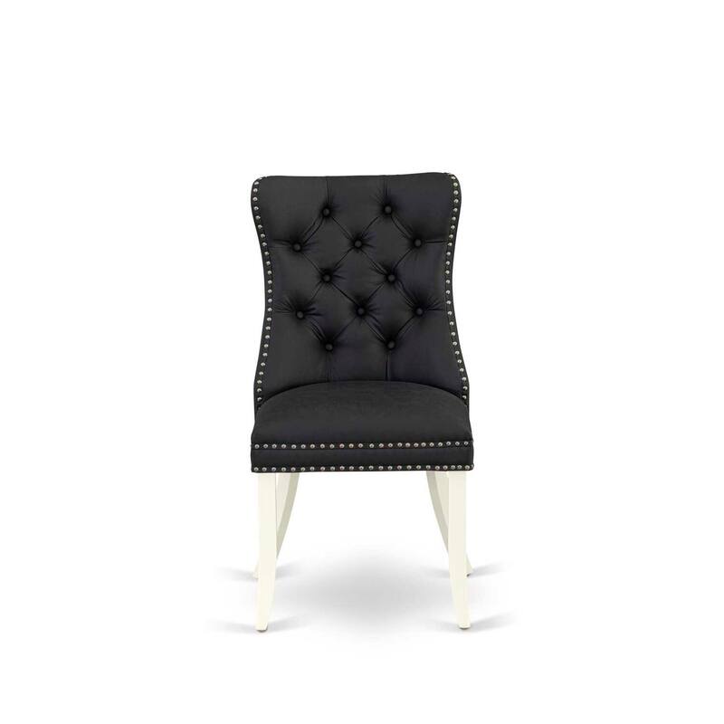 Parson Dining Chairs Set of 2 - Dark Gray Faux Leather Upholstered Chairs with Nailhead Trim