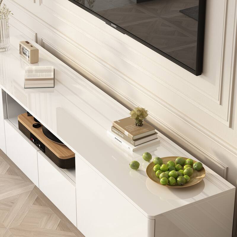 LED TV Stand Entertainment Center 85" TV High Gloss Console Cabinet