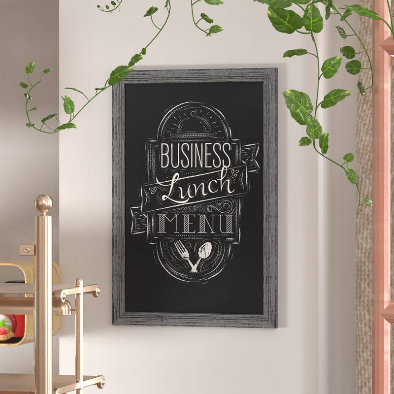Wall Mounted Magnetic Chalkboard - 24"W x 0.75"D x 36"H - Grey
