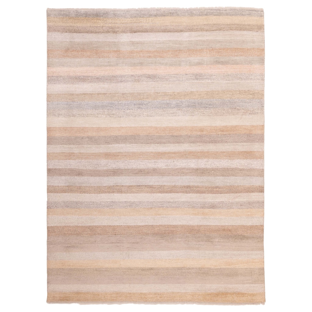 ECARPETGALLERY Hand-knotted Silk Shadow Beige Silk, Wool Rug - 8'9 x 11'8