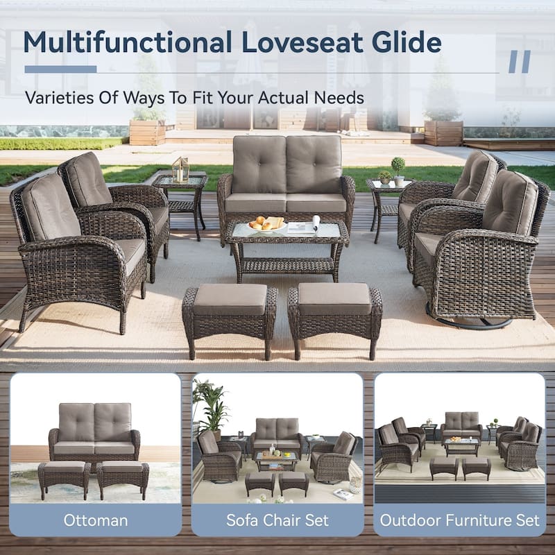 Gymojoy Stylish Patio Loveseat Glider Sofa with Cushions