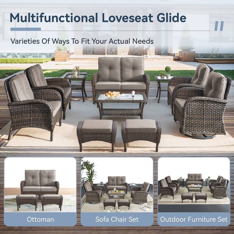Gymojoy Stylish Patio Loveseat Glider Sofa with Cushions