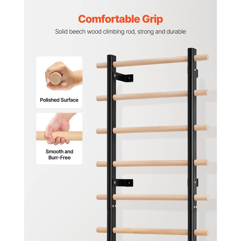 9 Level Multi Purpose Swedish Ladder Heavy Duty Carbon Steel Frame with Solid Beech Wood Rungs for Home Gym