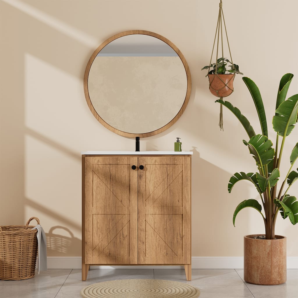 30" Folding Floor Cabinet with Ceramic Sink - Patented 1-Min Install, Space-Saving, American Style