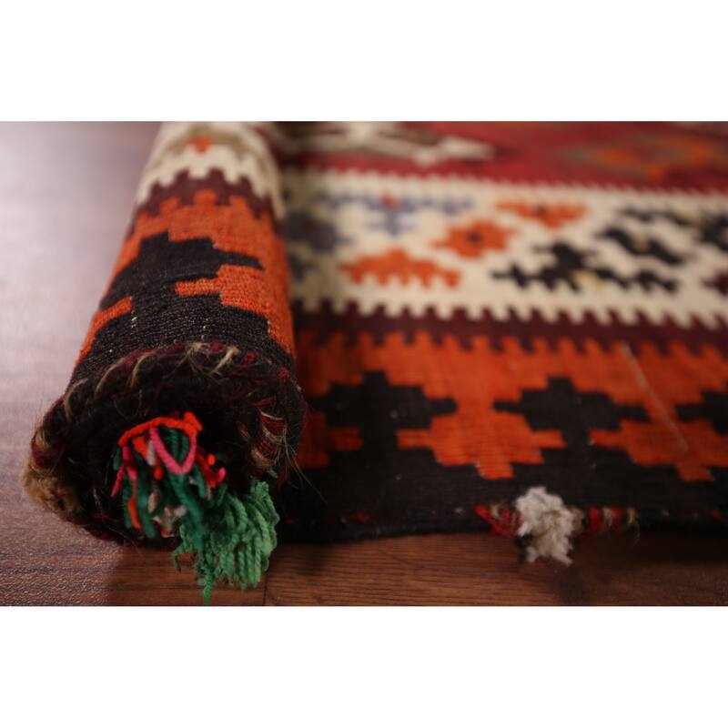 Vegetable Dye Kilim Qashqai Persian Vintage Flatweave Wool Carpet - 5'5" X 9'0"