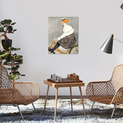 Wynwood Studio Canvas Fashion Vintage woman riding a bicycle - Edward Penfield Orange and Vintage Wall Art Canvas Print