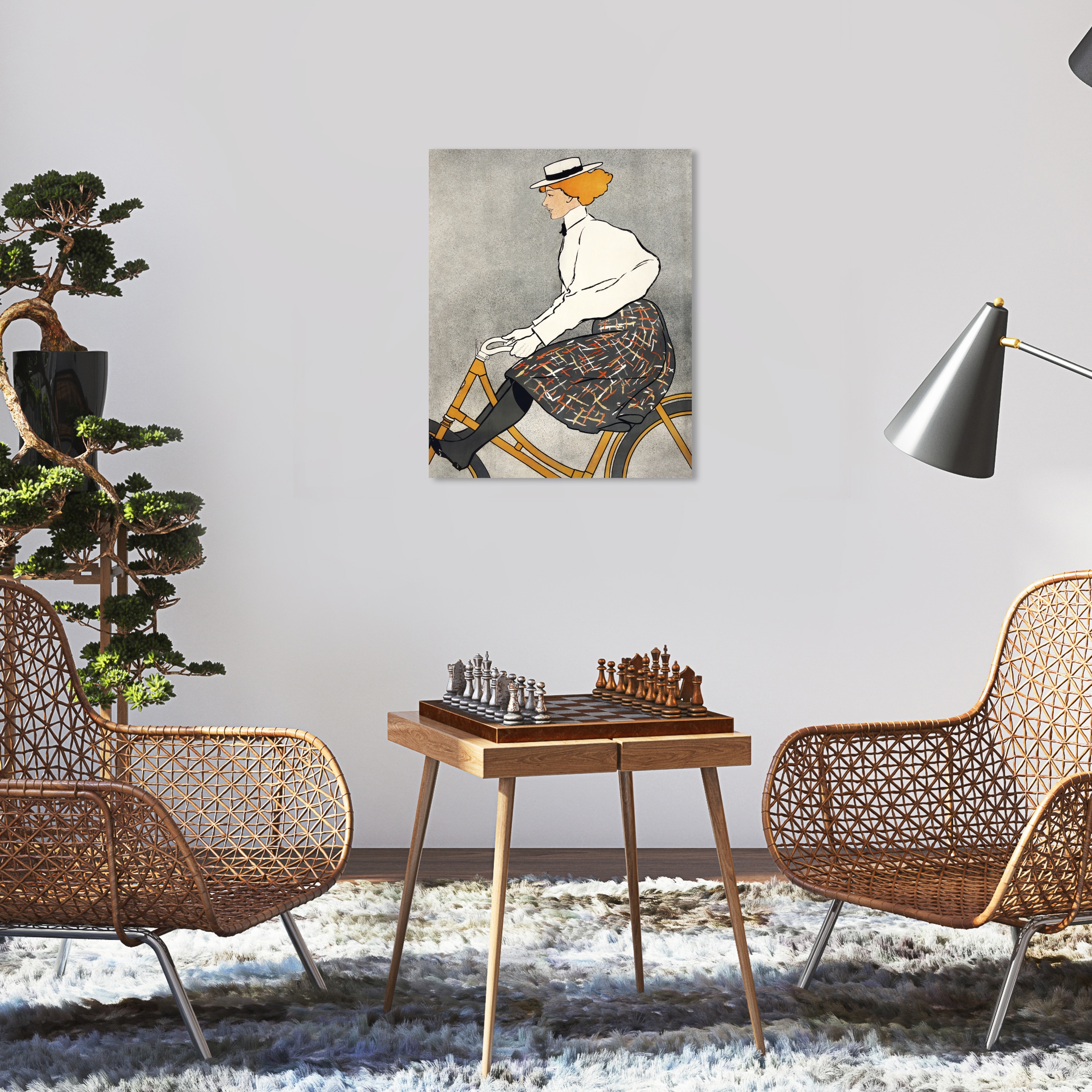 Wynwood Studio Canvas Fashion Vintage woman riding a bicycle - Edward Penfield Orange and Vintage Wall Art Canvas Print