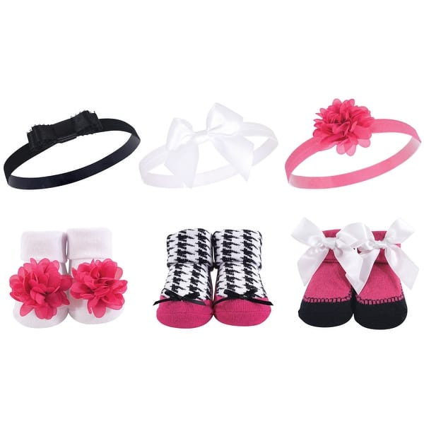 slide 1 of 1, Hudson Baby Infant Girl Headband and Socks Giftset 6pc, Dark Pink Black, One Size - Dark Pink Black 6-Pack Dark Pink Black 6-Pack - One Size