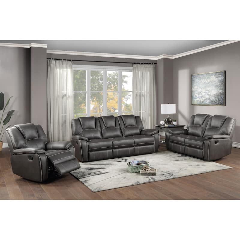 Steve Silver Kameryn Faux Leather Reclining 3-Piece Set - Charcoal