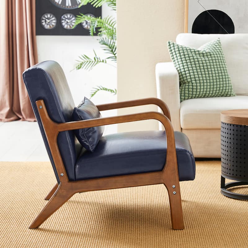 Glitzhome 30.75"H Mid-Century PU Leather Armchair with Ottoman Set